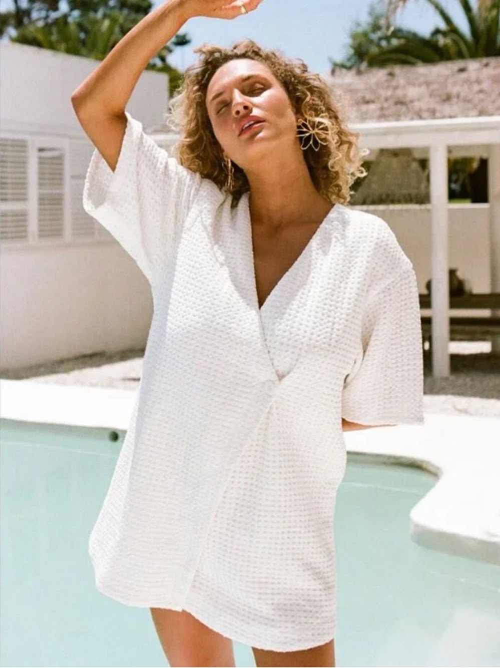 Sabo Skirt Jesse Textured V-Neck Button Front Women's Top - White